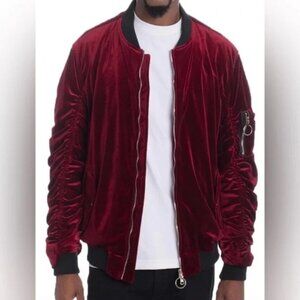 NWT WEIV LA Unisex Velour Bomber Jacket BURGDUNGY SIZE 2XL